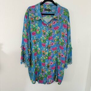Merigold Kiss Cactus Print Pearl Snap Front Tunic Top Shirt Coastal Cowgirl XL